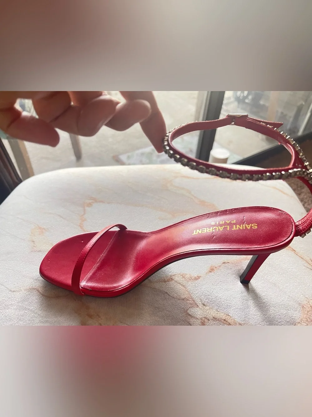Saint Laurent Red Crystal-Ankle Strap Heel Sandal 7.5 - Picture 6 of 10